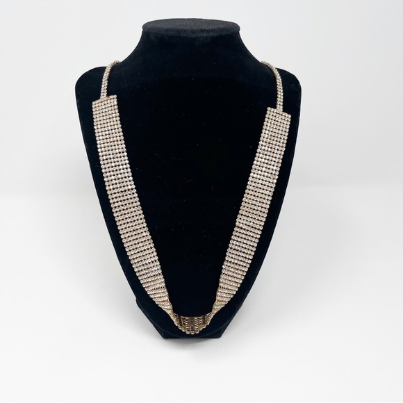Crystal Trim Rhinestone Gold Tone Necklace - Picture 1 of 12